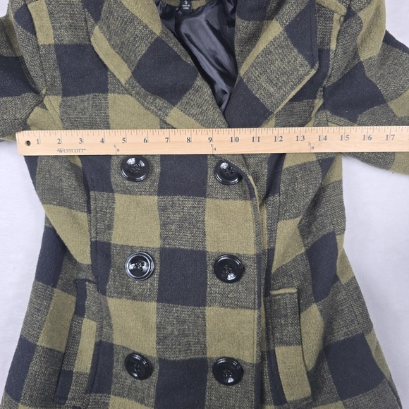 Rampage Y2K Peacoat Small Juniors Olive Green Caviar Plaid Grunge Preppy Jacket - Picture 3 of 6
